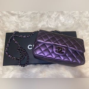 Purple/Iridescent Chanel Flap Bag With Gunmetal Hardware